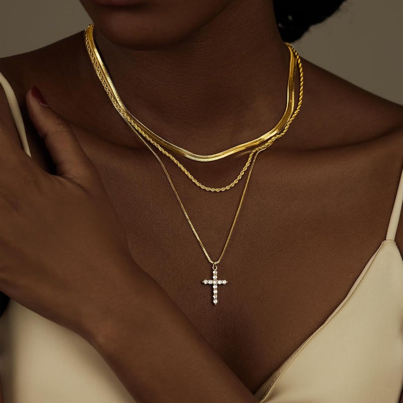 Poxtex Cross Necklace for Women Girls, Dainty 14K Gold Silver Plated Cross Choker Pendant Jewelry Non Tarnish Waterproof Trendy Cute Simple Small Necklace Easter Christian Baptism Religious Faith Jewelry Gifts - Image 2